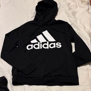 Adidas Men’s Black and White Logo Hoodie with pockets